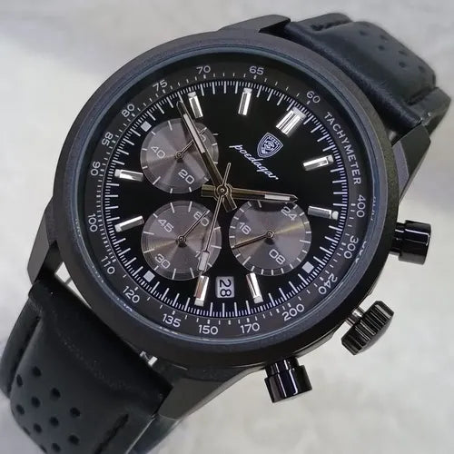 Poedagar 921 - Men’s Chronograph Watch Black/Leather