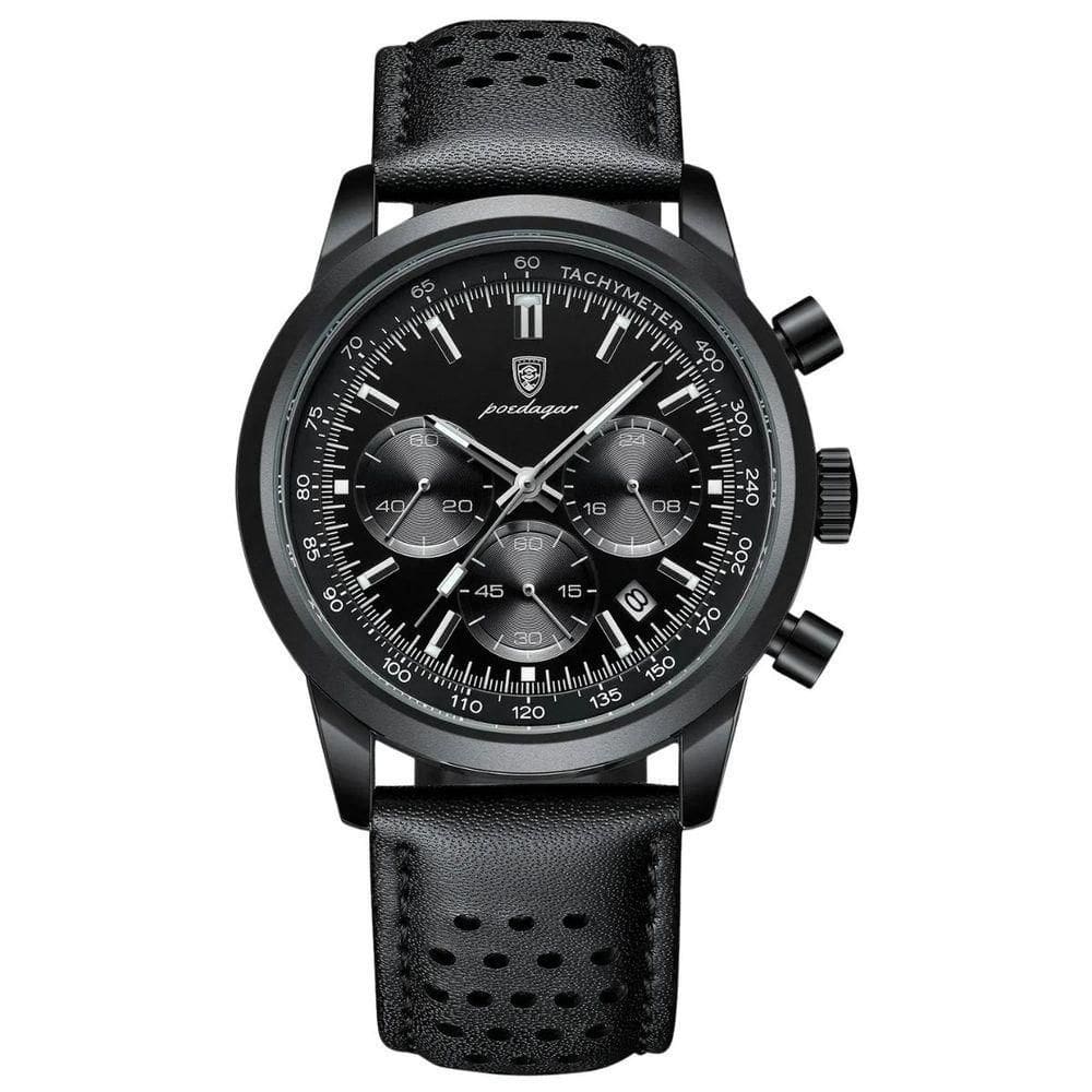 Poedagar 921 - Men’s Chronograph Watch Black/Leather