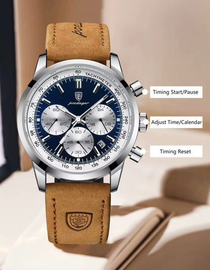 Poedagar 921 - Men’s Chronograph Watch Blue/Silver/Leather