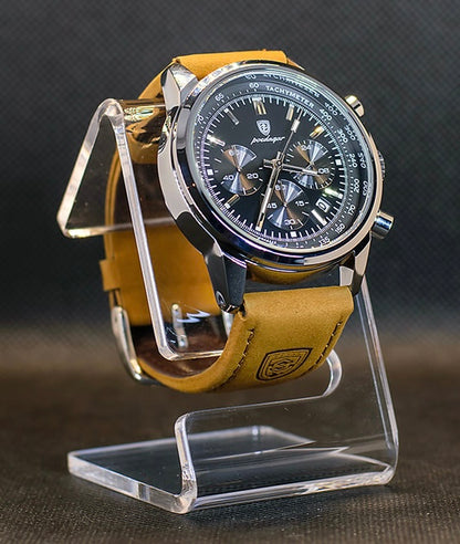 Poedagar 921 - Men’s Chronograph Watch Black/Silver/Leather