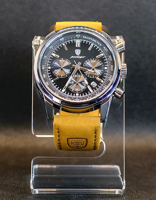 Poedagar 921 - Men’s Chronograph Watch Black/Silver/Leather