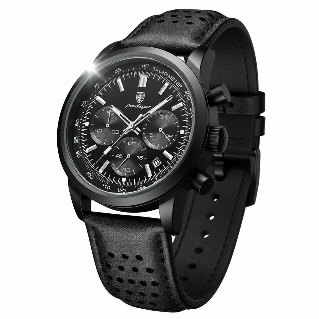 Poedagar 921 - Men’s Chronograph Watch Black/Leather