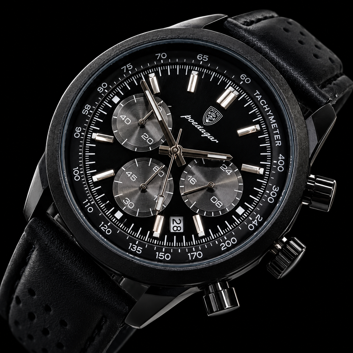 Poedagar 921 - Men’s Chronograph Watch Black/Leather